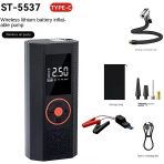 St 5537 Dijital Hava Kompresörü Ve Akü Takviye Cihazı 12000 Mah Oto Lastik Şişirme, Led Işık, Sos, Taşınabilir Hava Pompası Jump Starter