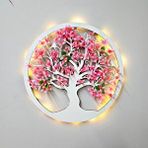 ST Dekor Led Işıklı Ve Pembe Sakura Hayat Ağacı Tablo 40cm - Beyaz