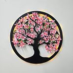 ST Dekor Led Işıklı Ve Pembe Sakura Hayat Ağacı Tablo 40cm - Siyah
