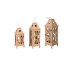 st koleksiyon hobi antika Ahşap Mdf Boyanabilir Dekoratif Fener Şamdan Mumluk( 3' Lü Set )