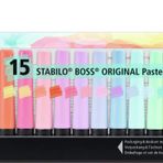 STABILO BOSS ORIGINAL Pastel - Fosforlu Kalem - 15'li Masa Seti - 14 Karışık Renk (2x Tozlu Gri)