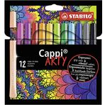 STABILO Cappi ARTY - Keçe Uçlu Boya Kalemi - 12'li Paket - Çeşitli Renkler + 1 kapak halkası
