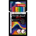 STABILO Pen 68 brush ARTY - Premium Keçeli Kalem - 12'li Paket - Çeşitli Renkler