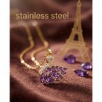 Stainless Steel Gold Renk Beyaz Mor Zirkon Taşlı Kuğu Model Kararmaz Model Çelik Kolye - Mor - Altın - 45 cm
