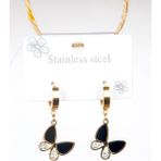 Stainless Steel Kelebek Figürlü Zirkon Taşlı Çelik Küpe - Siyah