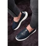 Stamped Hakiki Deri Erkek Günlük Ayakkabı, Loafer Ayakkabı, Hafif Ayakkabı, Yazlık Ayakkabı lacivert
