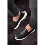 Stamped Hakiki Deri Erkek Günlük Ayakkabı, Loafer Ayakkabı, Hafif Ayakkabı, Yazlık Ayakkabı siyah