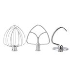 Stand Mikser Ataşmanları, 3 PCS Paslanmaz Çelik Mikser Aksesuarlar Tel Kırbaçlı, Hamur Kancası, Kaplamalı Düz Bıçak Kürek, Mutfak Yatırma Kafası Stand Mixer