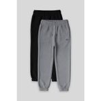 Standart Fit 2li Paket Siyah-Gri Melanj Kız Çocuk Eşofman Alt - 75155