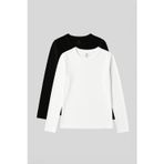 Standart Fit Basic O Yaka 2li Paket Siyah-Beyaz Kadın T-Shirt - 97312