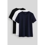 Standart Fit Basic O Yaka 3lü Paket Siyah-Beyaz-Lacivert Erkek T-Shirt 87911 - M - Siyah - Beyaz - Lacivert