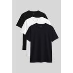 Standart Fit Basic O Yaka 3lü Paket Siyah-Beyaz-Lacivert Kadın T-Shirt - 97311