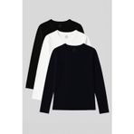 Standart Fit Basic O Yaka 3lü Paket Siyah-Beyaz-Lacivert Kadın T-Shirt - 97312
