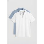 Standart Fit Basic Polo Yaka 2li Paket Beyaz-Buz Mavi Erkek T-Shirt - 87748