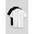 Standart Fit Basic Polo Yaka 2li Paket Siyah-Beyaz Erkek T-Shirt - 87748 - Siyah - Beyaz - M