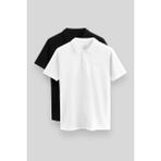Standart Fit Basic Polo Yaka 2li Paket Siyah-Beyaz Erkek T-Shirt - 87768 - Siyah - Beyaz - 2XL