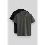 Standart Fit Basic Polo Yaka 2li Paket Siyah-Çağla Erkek T-Shirt - 87748 - M - Siyah - Çağla Yeşili
