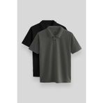 Standart Fit Basic Polo Yaka 2li Paket Siyah-Çağla Erkek T-Shirt - 87748