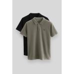Standart Fit Basic Polo Yaka 2li Paket Siyah-Çağla Erkek T-Shirt - 87768 - Mat Siyah - Yeşil