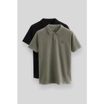Standart Fit Basic Polo Yaka 2li Paket Siyah-Çağla Erkek T-Shirt - 87768