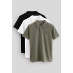 Standart Fit Basic Polo Yaka 3lü Paket Siyah-Beyaz-Çağla Erkek T-Shirt 87768