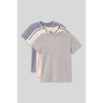 Standart Fit O Yaka 3lü Paket Koyu Mavi-Ekru-Gri Melanj Kız Çocuk T-Shirt - 75177