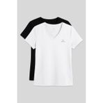 Standart Kalıp Basic V Yaka 2li Paket Siyah-Beyaz Kadın T-Shirt - 97145