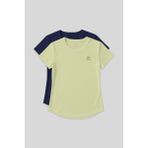 Standart Kalıp O Yaka 2li Paket İndigo-Limon Kadın T-Shirt - 97144
