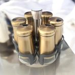 Standlı Metal Cam Baharatlık 6lı Gold