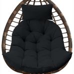 Standlı Şık Dış Mekan Veranda Asılı Yumurta Sandalyesi - İç Mekan/Dış Mekan Kullanımı için Rattan Hamak Yatak Odası, Balkon ve Bahçe için Mükemmel (Boyut: 105x90cm, Renk: Siyah)