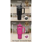 Stanley Quencher 40 Oz Uyumlu Sızdırmaz Yedek Kapak – Flip Katlanabilir Pipetli Termos Kapağı - Koyu Pembe