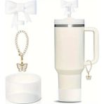 Stanley Quencher Uyumlu 30 - 40 Oz 3'lü Aksesuar Tıpa Charm Taban Koruyucu Silikon Beyaz Set