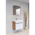 Star Banyo Dolabı Seti ( 60 cm Atlantik Çam &parlak Beyaz Aynalı Lavabolu Mdf ) - Parlak Beyaz - Atlantik Çam