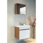 Star Banyo Dolabı Seti ( 60 cm Egzotik Meşe & Parlak Beyaz Aynalı Lavabolu Mdf )
