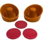 Star Game 2 Adet Air Hockey Elcik ve 3 Adet Disk - Havalı Hockey Tokacı ve Diskleri - Kahverengi - Pembe