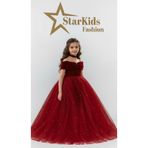 Star Kids Kız Çocuk Kırmızı Prenses Elbise, Kız Çoçuk Abiye