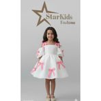 Star Kids Kız Çocuk Pembe Fiyonklu Saten Elbise, Kız Çocuk Mezuniyet Elbisesi ,Abiye Elbise
