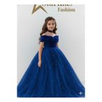 Star Kids Kız Çocuk Saks Mavisi İncili Kadife Elbise ,Kız Çocuk Mezuniyet Elbisesi