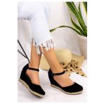 Star Tombis Gerçek Elişi Siyah Keten Espadril Dolgu Topuk Handmade