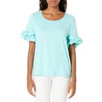 Star Vixen Kadın Fırfırlı Lale Kollu Günlük Üst, Mint, Small-4X-Large Petite
