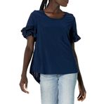 Star Vixen Kadın Fırfırlı Lale Kollu Günlük Üst, Navy, S-4XL