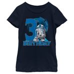 STAR WARS R2d2 ile 3. Doğum Günü Kız Kısa Kollu Tişört, Navy Blue, XL
