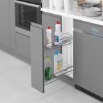 Starax 20 cm Krom Modül Çift Açılım Frenli Ahşap Tablalı Gizli Raylı Sağ Deterjanlık