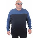 Starbattal Erkek Büyük Beden İndigo Renk Sıfır Yaka Triko Kazak Uzun Kol 23751 - 4XL