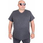 Starbattal Erkek Büyük Beden Likralı Basic V Yaka Tişört 11170 Antrasit Melanj - 4XL