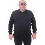 Starbattal Erkek Büyük Beden Polo Yaka Düğmeli Triko Kazak 23700 Sıyah - Siyah - 3XL