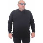 Starbattal Erkek Büyük Beden Polo Yaka Fermuarlı Triko Kazak 23701 Sıyah - Siyah - 4XL