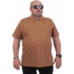 Starbattal Erkek Büyük Beden Polo Yaka Üçgen Baskılı Tişört 24450 Vizon - 3XL