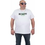 Starbattal Erkek Büyük Beden Sıfır Yaka T-Shirt Be Happy 24131 Beyaz - 4XL