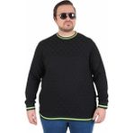 Starbattal Erkek Büyük Beden Sıfır Yaka Triko Kazak Diamond 25200 Sıyah - Siyah - 5XL